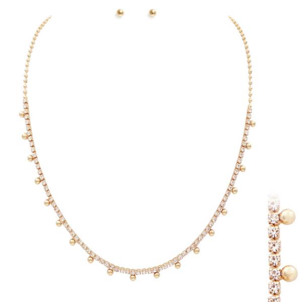 Rhinestone Pearl Necklace Earring Set