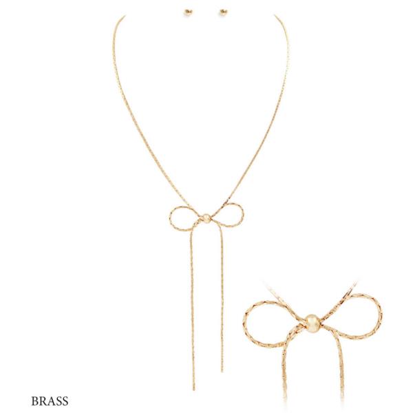 Brass Ribbon Pendant Necklace Earring Set