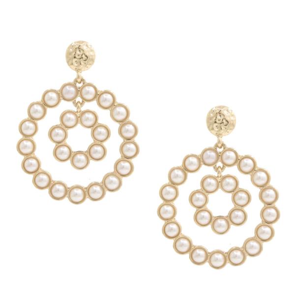 Double Circle Pearl Bead Dangle Earring