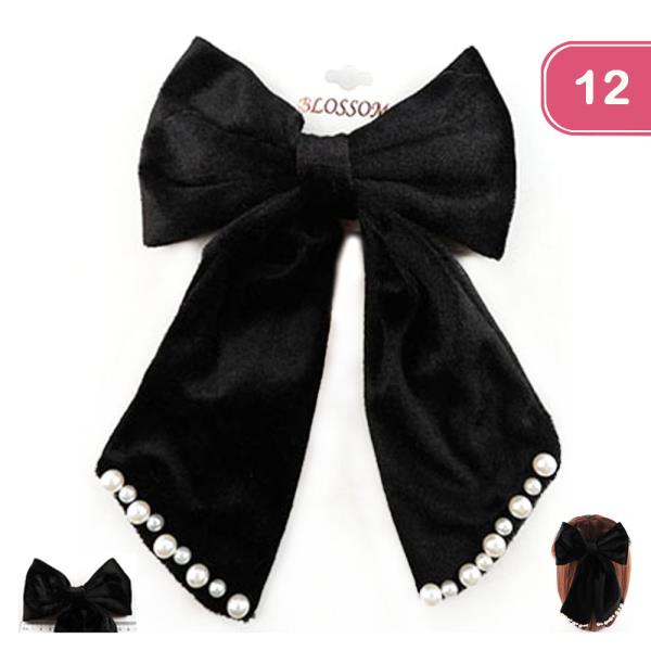 Long Tail with Pearl Hair Bow Pins (12 Units)