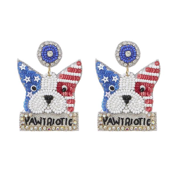 Red White Blue Pawtriotic Dog Dangle Earring
