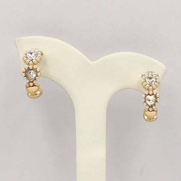 STONE PEARL HEART HOOP EARRING