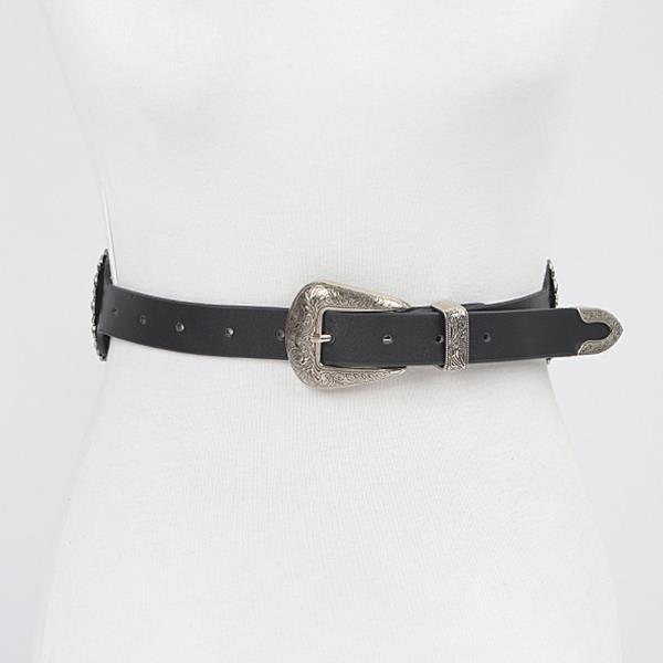 Faux Leather Western Style Multi Metal Belt