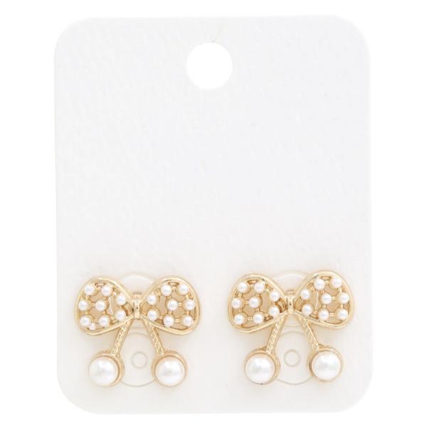 Pearl Bead Ribbon Bow Earring
