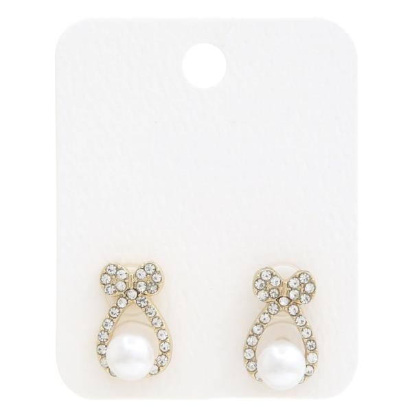 Pearl Bead Ribbon Bow Earring