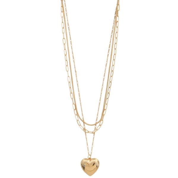 Heart Pendant Multi Strand Layered Chain Necklace