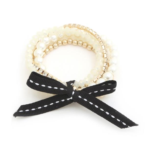 Ribbon Pearl Metal Stretch Bracelet