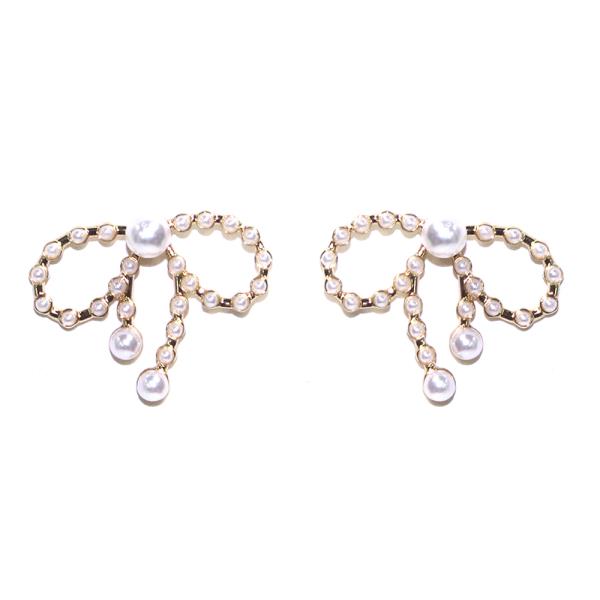 Pearl Ribbon Bow Post Earring