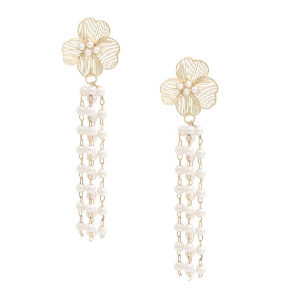 Flower Pearl Bead Chain Dangle Earring