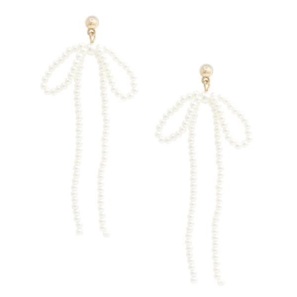 Pearl Bead Ribbon Bow Earring