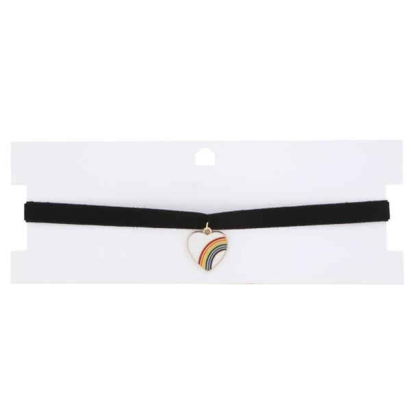 Rainbow Heart Charm Choker