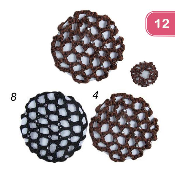 Rhinestone Hair Bun Net (12 Units)