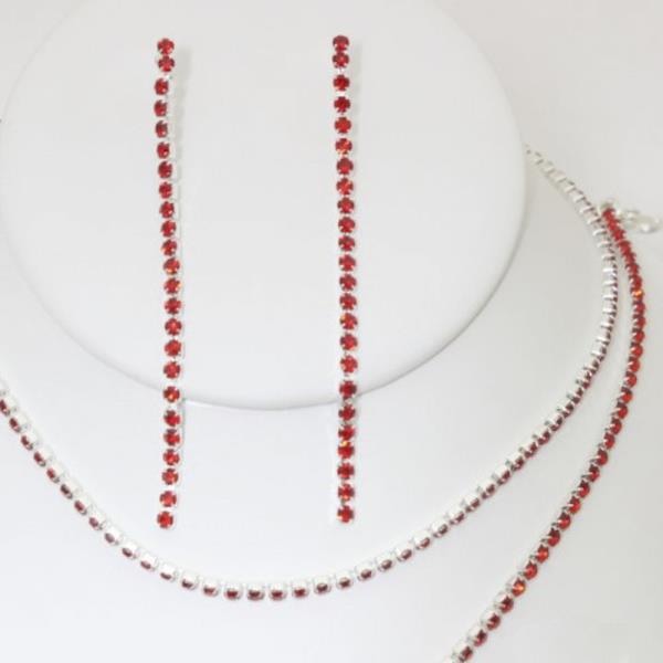 1 Line Rhinestone Necklace Earring Bracelet Set