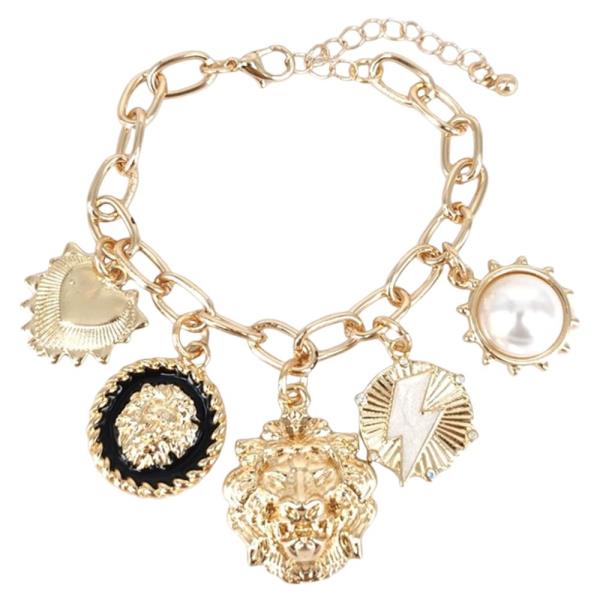 Lion Head Charm Oval Link Metal Bracelet