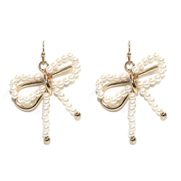 Metal Pearl Ribbon Dangle Earring