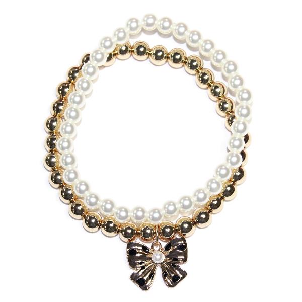 Pearl Metal Ribbon Stretch Bracelet