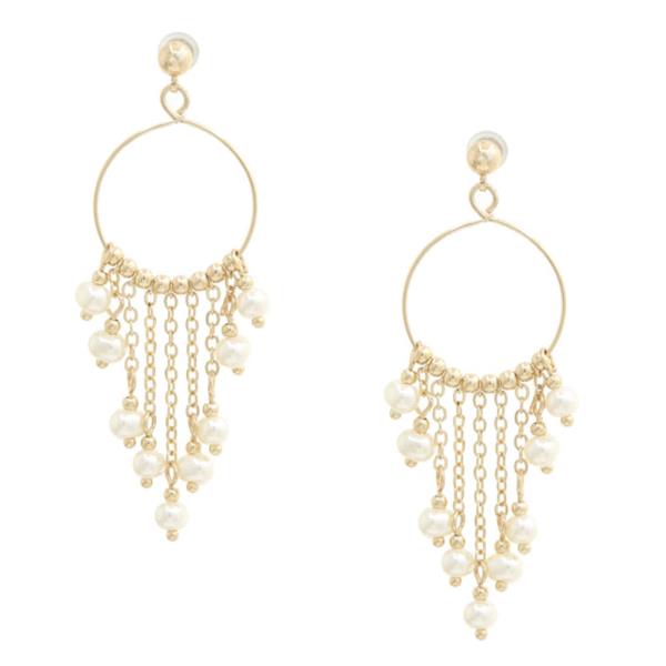 Round Pearl Bead Chain Dangle Earring