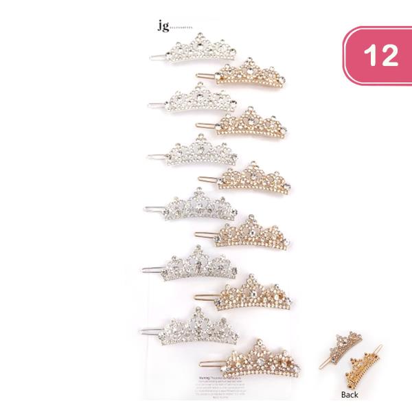 Rhinestone Crown Hair Pins (12 Units)