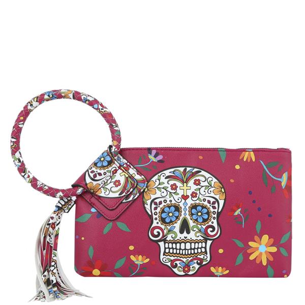 Day of Dead Cuff Tassel Handle Clutch Bag