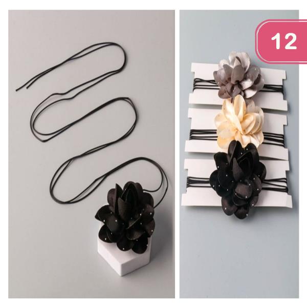 Studded Flower String Necklace Wrap (12 Units)