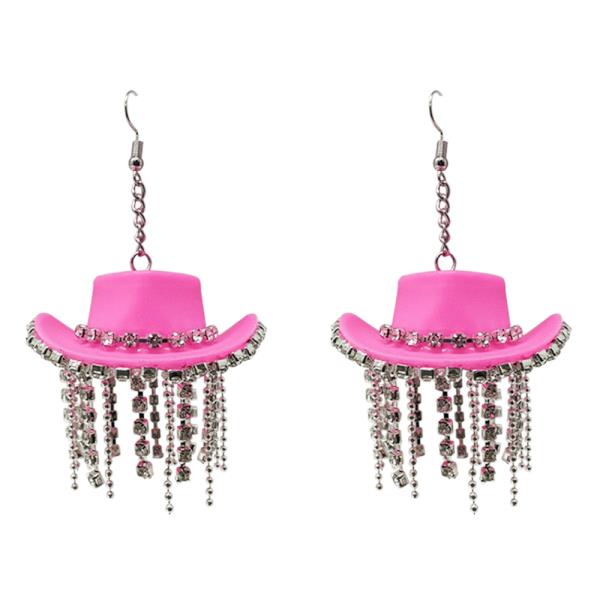 Cowboy Hat Rhinestone Tassel Dangle Earring
