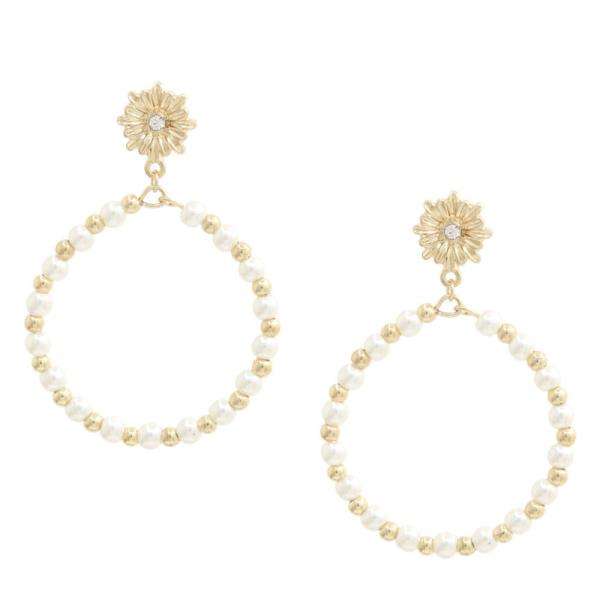 Flower Pearl Bead Hoop Earring