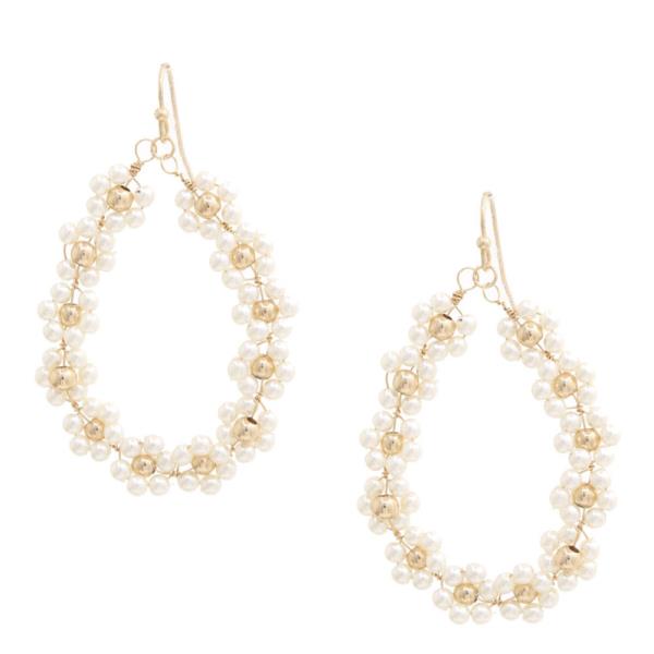 Flower Pearl Bead Teardrop Dangle Earring