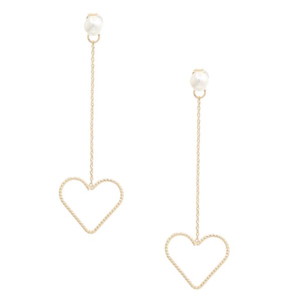 Heart Chain Pearl Bead Dangle Earring