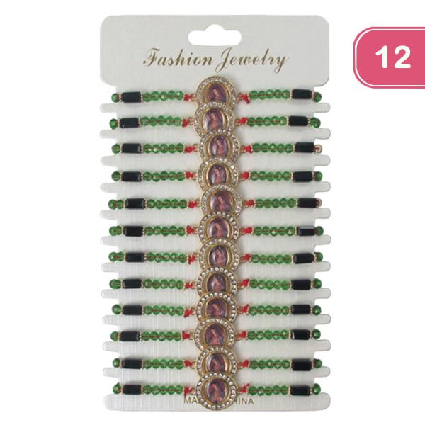 Virgin Mary Beaded String Bracelet (12 Units)