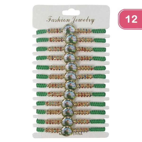 San Judas Rhinestone String Bracelet (12 Units)