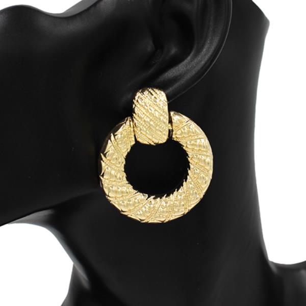 Wide Textured Metal Round Earring