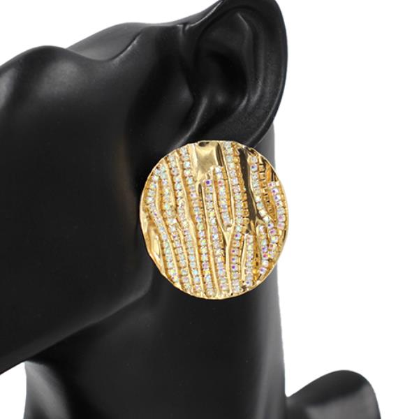 Wide AB Rhinestone Round Post Earring