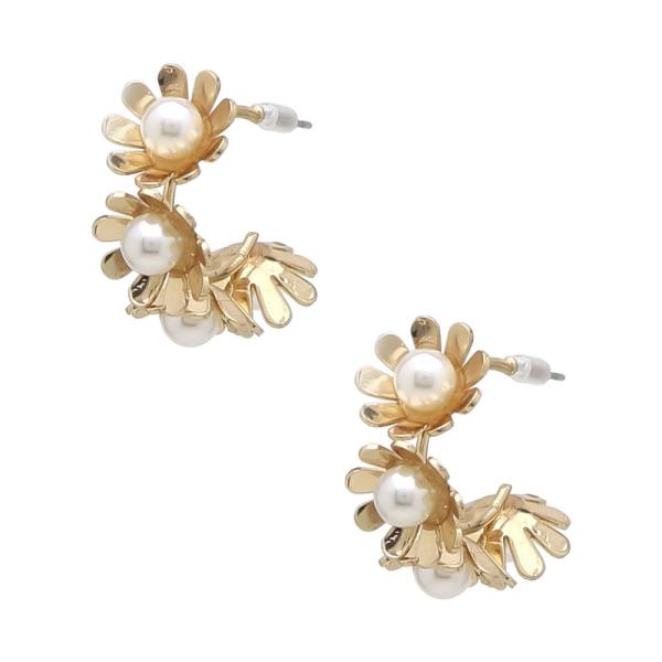 PEARL FLOWER HOOP EARRINGS