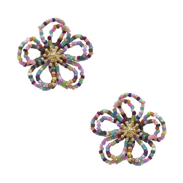 Seed Bead Flower Earrings