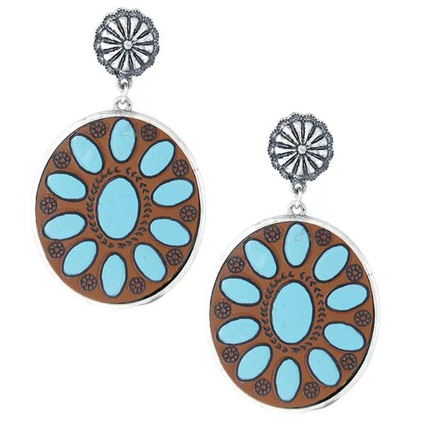 Western Painted Faux Leather Disc Post Earring