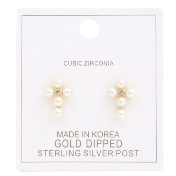 Cross Pearl Bead Gold Dipped Earring