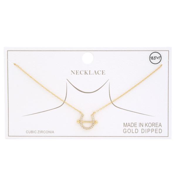 Horse Shoe Charm Rhinestone Gold Dipped Necklace