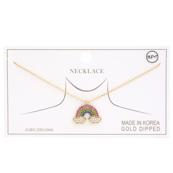 Rainbow Charm Rhinestone Gold Dipped Necklace