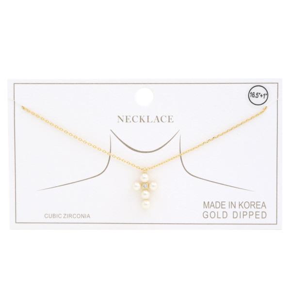 Cross Pearl Bead Gold Dipped Necklace