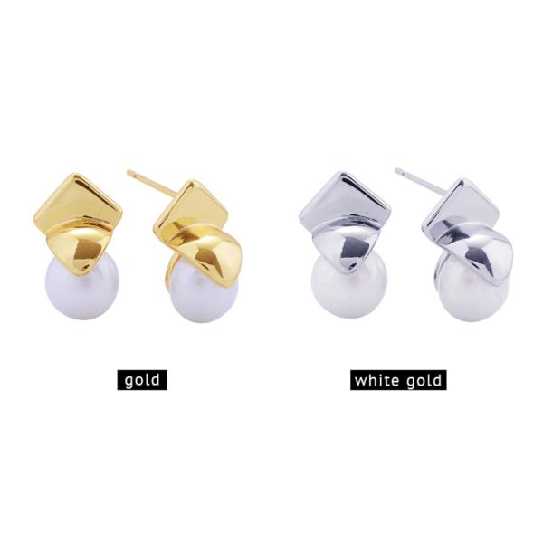 14K Gold White Gold Dipped Pearl Post Earrings