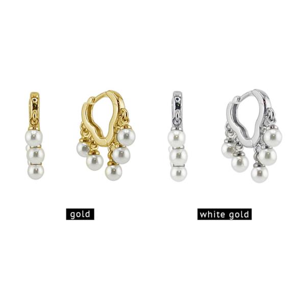 14K Gold White Gold Dipped Pearl Huggie Earring