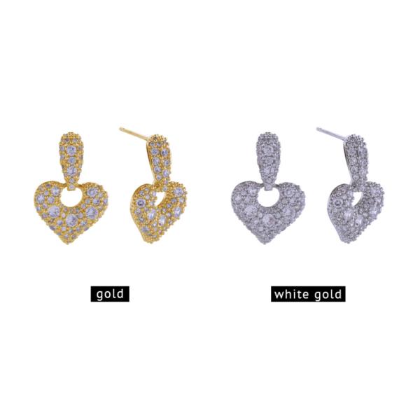 14K Gold White Gold Dipped CZ Heart Earrings