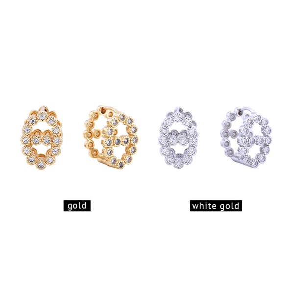 14K White Gold Dipped Pave CZ Huggie Earrings