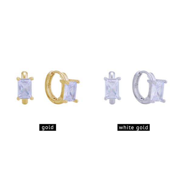 14K Gold White Gold Dipped Rectangle CZ Earring