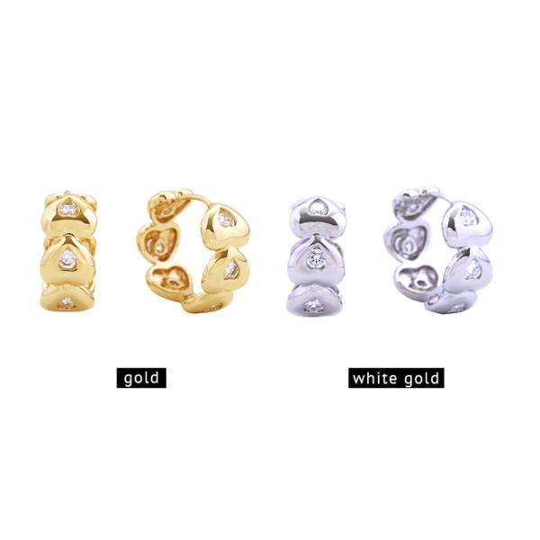 14K White Gold Dipped Heart CZ Huggie Earrings