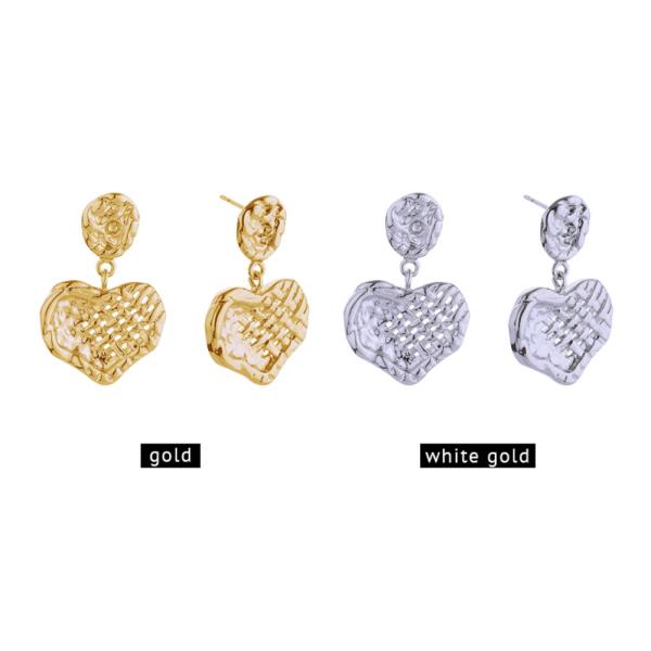 14K Gold White Gold Dipped Heart Drop Earrings