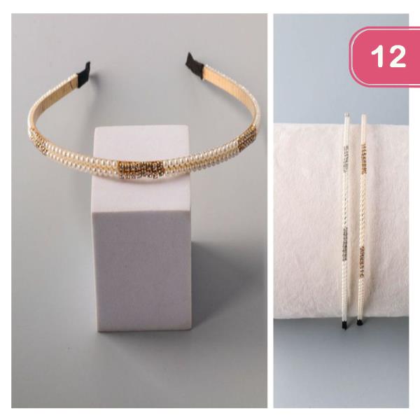 Pearl Rhinestone Metal Headband (12 Units)