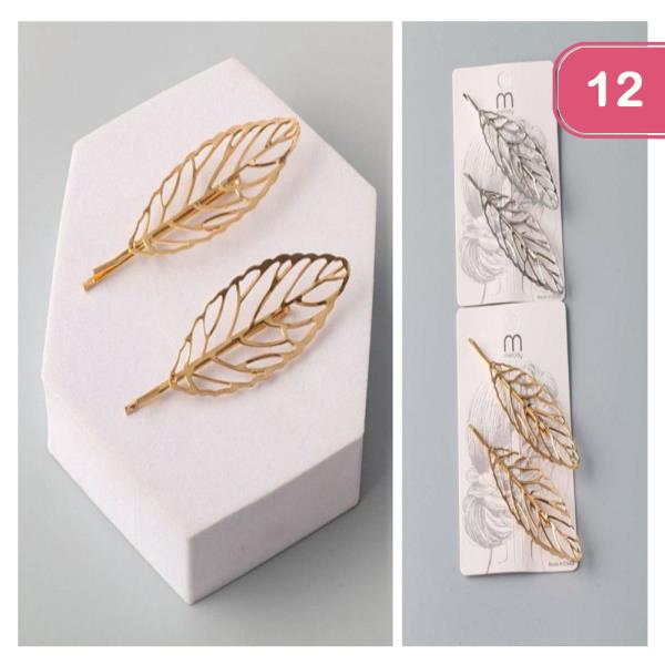 Metal Leaf Shape Bobby Pins (12 Units)