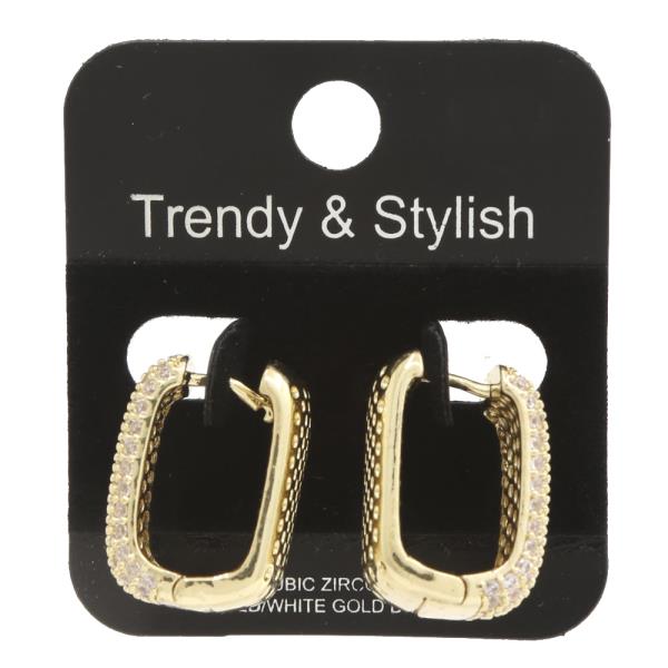 Rectangle CZ Edge Metal Gold Dipped Earring