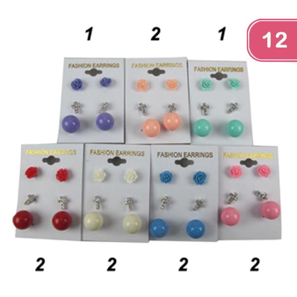 Rhinestone Cross Pearl Stud Earring (12 Units)